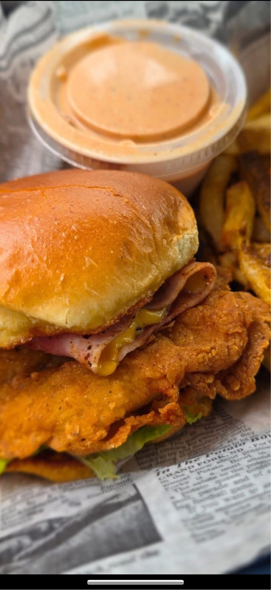 The All American Dad sandwich with fries and Dad Sauce